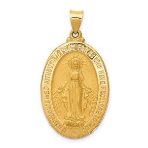 Black Bow Jewelry 14k Yellow Gold Hollow Oval Miraculous Medal Pendant - 1 of 4