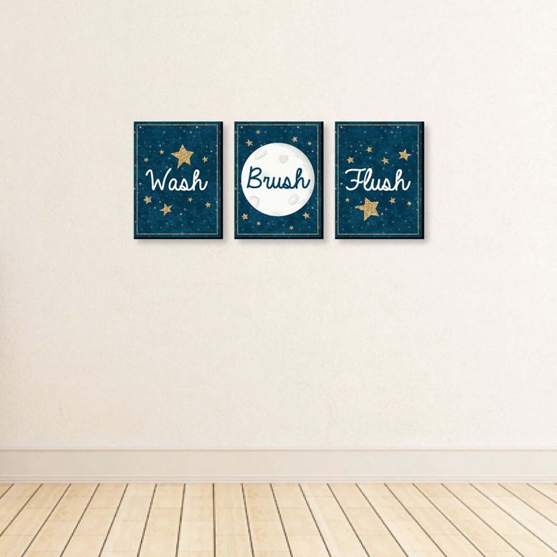 Big Dot of Happiness Twinkle Twinkle Little Star - Kids Bathroom Rules Wall Art - 7.5 x 10 inches - Set of 3 Signs - Wash, Brush, Flush, 3 of 7