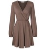Women's Wrap V Neck Swing Long Sleeve Mini Dress Elastic Waist Fit Flare Dress - 2 of 4