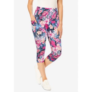 Woman Within Stretch Cotton Printed Pocket Capri Legging - 1 of 4