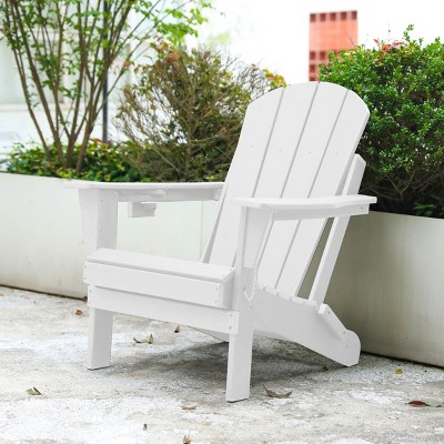Folding Patio Accent Chair With Stackable Arm Rest,Ergonomic HDPE All-Weather Adirondack Chair,Patio Chair With Dual Cup Holder -The Pop Home