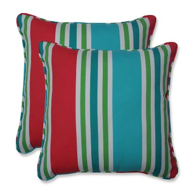 Pillow Perfect 16.5" 2pk Aruba Stripe Throw Pillows Turquoise/Coral