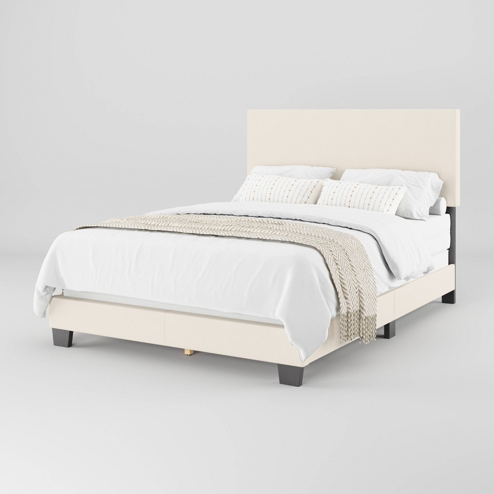 Photos - Bed CorLiving Celeste Full  Off-White: Plush Bouclé Upholstery, Modern Design, 551 lbs Capacity 