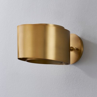 Patina Brass Dimmable Wall Sconce with Sculpted Steel Shade