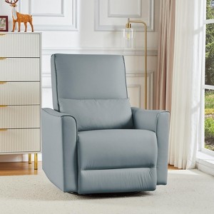 Nursery Swivel Rocking Recliner Chair, PU Leather Upholstered Glider Recliner with Lumber Pillow & High Backrest, Reclining Chair for Bedroom - 1 of 4