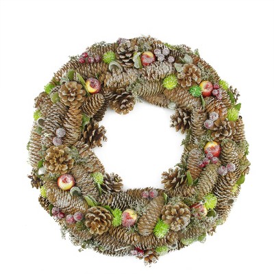 Northlight 19.5" Unlit Natural Pine Cone and Fruit Glitter Artificial Christmas Wreath