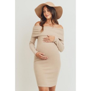 Hello Miz Women's Ribbed Off Shoulder Long Sleeve Bodycon Maternity Dress - 1 of 4