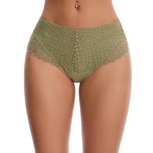 INSPIRE CHIC Women's Mid Rise Breathable Soft Lace Overlay Underwear Seamless Hipster Briefs - 1 of 4