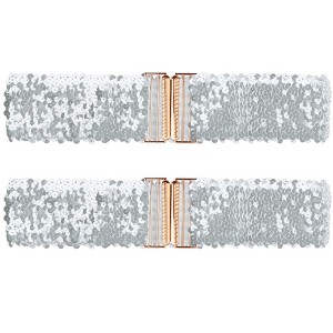 INSPIRE CHIC Women's Shinny Wide Waist Belts Interlock Buckles Sequins Decor Stretchy Belts 2 Pcs 23.62" - 1 of 4
