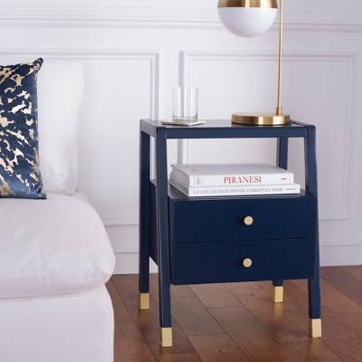Navy and Gold Rectangular Wood Storage Accent Table with Drawers