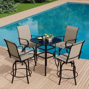 Outdoor Swivel Bar Set - High Top Glass Table/Swivel Chairs, All-Weather Textile Fabric, Patio Bistro Set for Garden/Porch - 1 of 4