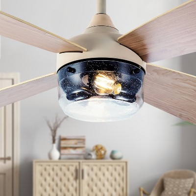 42" Almond and Light Oak Remote-Controlled Ceiling Fan with Lighting