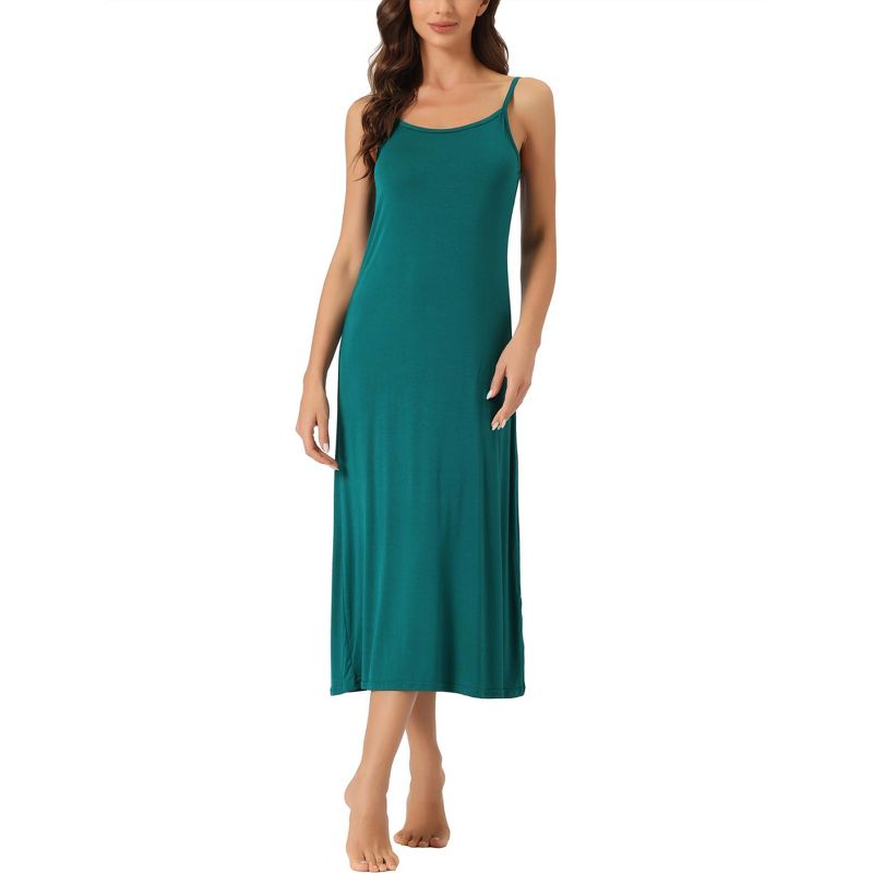 cheibear Women's Cami Tank Dress Sleeveless Spaghetti Strap Midi Sleepdress Nightgown, 1 of 6
