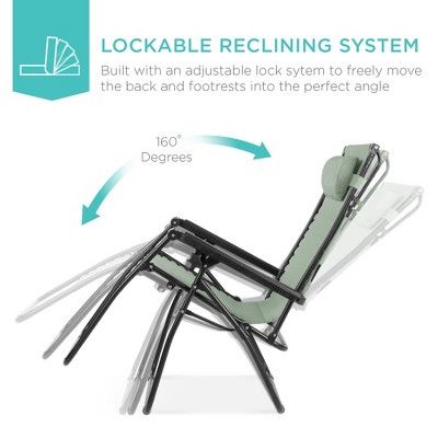 Sage Green Folding Zero Gravity Recliner with Canopy and Tray