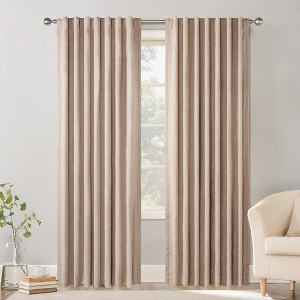 Awesome Home  Chenille Blackout Back Tab Curtains Pair, 52"X96" , Light Brown - 1 of 4