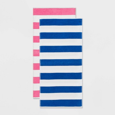 2pk Striped Beach Towel Bundle Blue/Pink - Sun Squad™