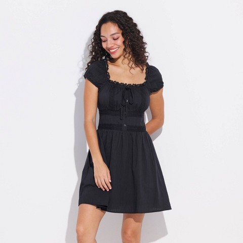 Женское платье Wild Fable Puff Cap Sleeve Lace Trim Mini, цвет: Чёрный