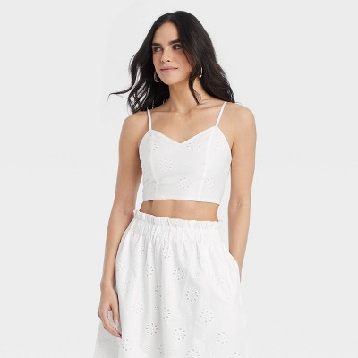 Women's Eyelet Bra Tank Top - Universal Thread™ White Xs : Target