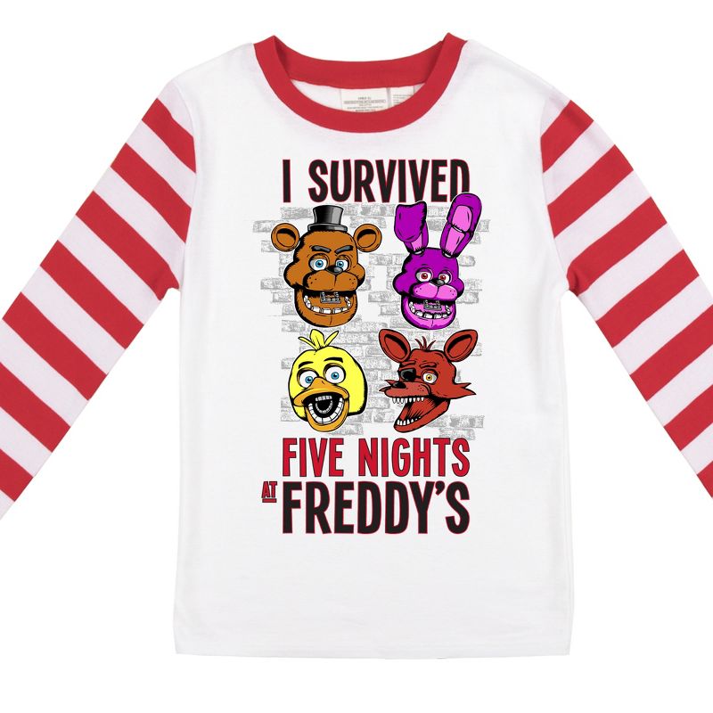 Five Nights At Freddy's Youth Boy's Red & White Striped Long Sleeve Shirt & Sleep Pant Set, 3 of 5