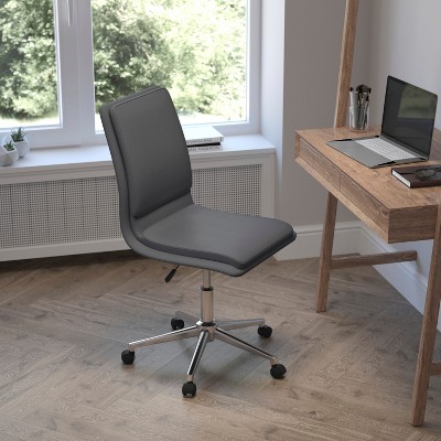 Ergonomic Gray LeatherSoft Swivel Task Chair with Chrome Base