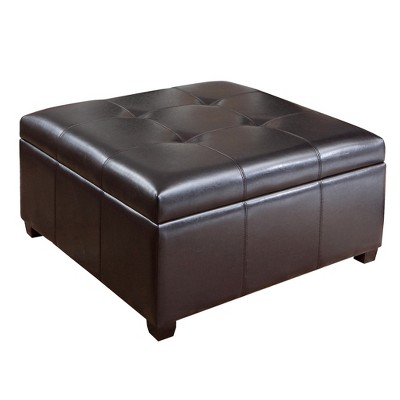 Canyons Bonded Leather Storage Ottoman, Square Brown Leather Ottoman Coffee Table