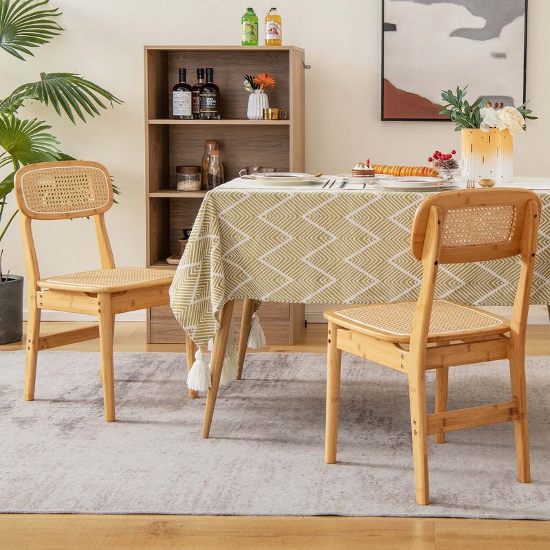 Costway Rattan Accent Chairs Set of 2 Bamboo Frame Cane Woven Backrest &Seat Dining Room, 2 of 9