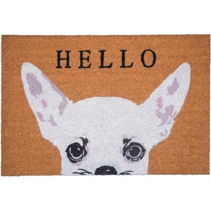 HomeRoots 24" X 36" Natural Black and White Coir Chihuahua Hello Outdoor Door Mat - 1 of 3