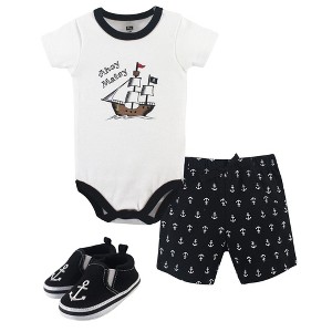 Hudson Baby Infant Boy Cotton Bodysuit, Shorts and Shoe 3pc Set, Pirate - 1 of 1