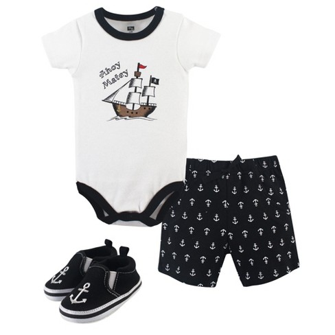 Hudson Baby Infant Boy Cotton Bodysuit, Shorts and Shoe 3pc Set, Pirate - image 1 of 1