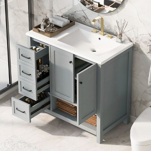 TUYOHW Bathroom Vanity with Sink Top, Bathroom Vanity Cabinet with Two Doors and Two Drawers, Open Shelf with One Package - 1 of 4