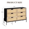 Natural Rattan 6 Drawer Dresser, Wooden Chest of Drawer, Farmhouse Storage Cabinet with Metal Legs, Modern Dresser - 2 of 4