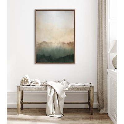 Green Mountain Abstract Canvas Art with Gold Frame