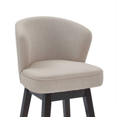 Contemporary Tan Fabric and Espresso Wood Swivel Barstool, 30"