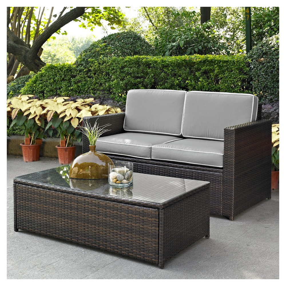 Photos - Garden Furniture Crosley Palm Harbor 2pc Outdoor Wicker Seating Set with Gray Cushions- Loveseat & 