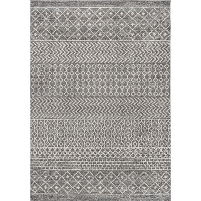 Gray Geometric Flat Woven Reversible 4' x 6' Synthetic Rug