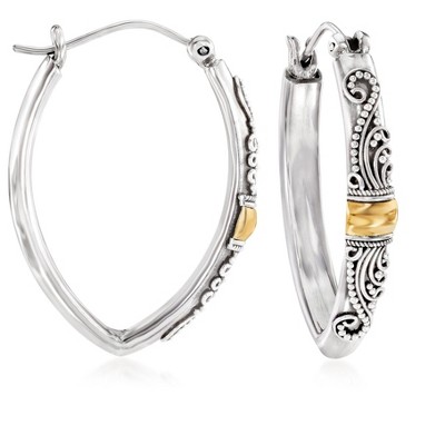 Ross-Simons Sterling Silver Bali-Style Hoop Earrings With 18kt Yellow Gold