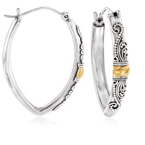 Ross-Simons Sterling Silver Bali-Style Hoop Earrings With 18kt Yellow Gold - 1 of 3