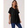 INSPIRE CHIC Women's Summer Babydoll Casual V Neck Loose Short Sleeve Peplum Tunic Blouse - 2 of 4