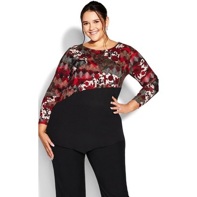 Avenue  Women's Plus Size Carla Print Top - Rust - 26w/28w : Target