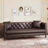 81" Leather Couch, Handmade Button Tufted 3 Seater Sofa, Chesterfield Sofa with Deep Seat and 2 Pillows - 2 of 4