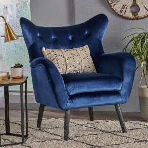 Modern Velvet Curved Wingback Chair, Upholstered Accent Chair, Button-Tufted Arm Chair with Oak Frame and Black Legs -Christopher Knight Home - 1 of 4