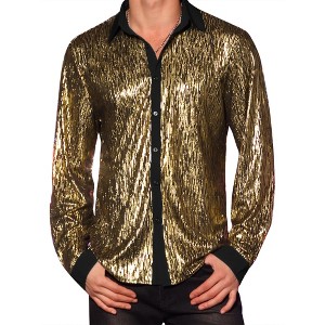 Lars Amadeus Men's Button Long Sleeves Disco Glitter Metallic Shirts - 1 of 4