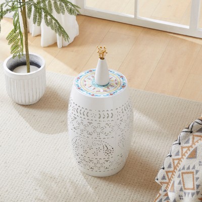 Mosaic Patio Side Table with Roman-patterned Ceramic Tile Top and Iron Frame, Outdoor End Table for Patio -Christopher Knight Home