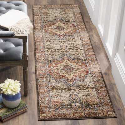Bijar Brown and Rust Floral Motif Wool Runner Rug