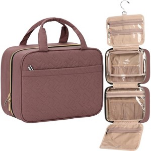 Medium Size Pink Travel Toiletry Bag for Women, Portable Hanging Cosmetic Organizer for Travel-Sized Shampoo, Conditioner - 1 of 4