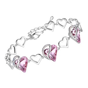 Leafael Infinity Love Heart Birthstone Crystal Link Bracelet, Silver Plated, 7“+2” Adjustable Chain - 1 of 4