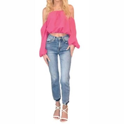 Women's High Rise Distressed Shadow Hem Straight Jeans - RISEN