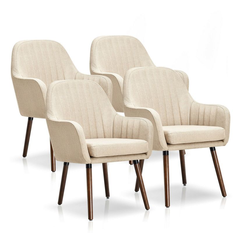 Costway Set of 4 Accent Chairs Fabric Upholstered Armchairs w/Wooden Legs Beige/Gray, 1 of 11