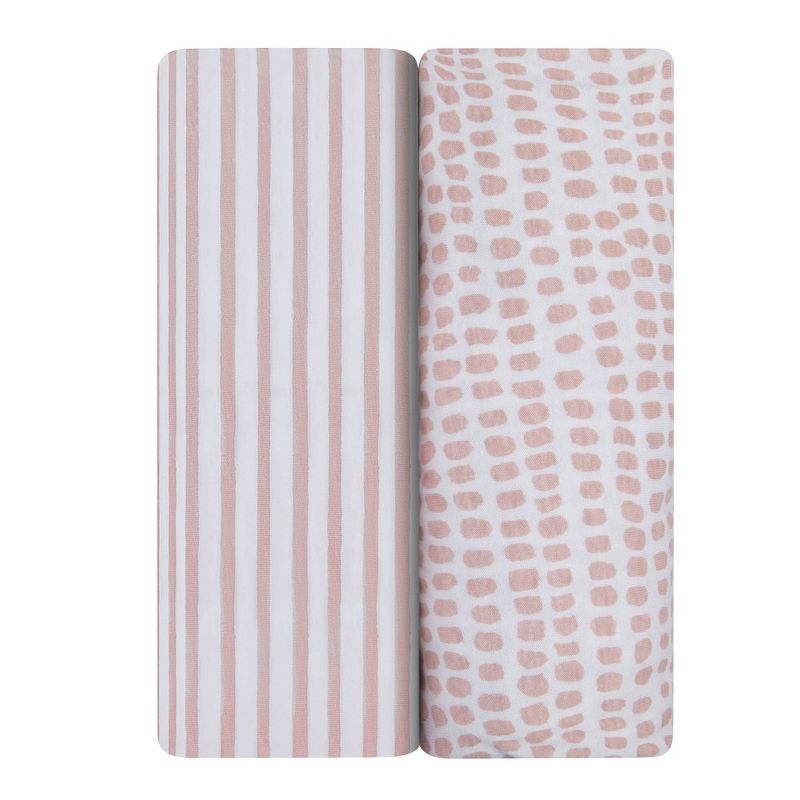 Ely's & Co. Baby Fitted Waterproof Sheet Set 100% Combed Jersey Cotton Mauve Pink Stripes & Splash , 1 of 10