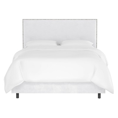 Twin Bella Nail Button Border Bed White Velvet with Pewter Nailbuttons - Skyline Furniture